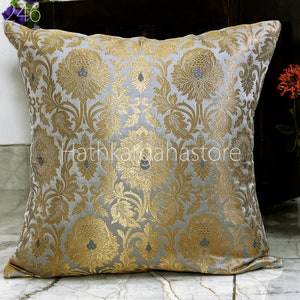 Gray Brocade Silk Pillow Cover Handmade Lumbar Pillowcase Sham Decorative Cushion Cover Home Decor House Warming Bridal Shower Wedding Gift