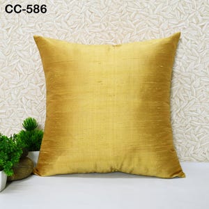 Funda de almohada cuadrada de seda Dupioni pura dorada Funda de cojín hecha a mano | Almohada decorativa de seda pura Regalos de decoración