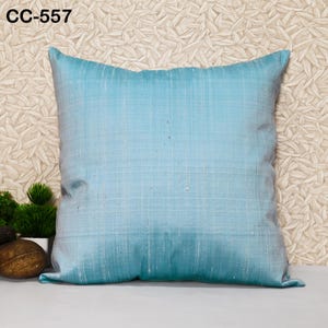 Iridescent Turquoise & White Dupioni Silk Cushion Cover, 100% Pure Silk Square Pillowcases, Handmade luxury Throw Pillow Home Decor Wedding