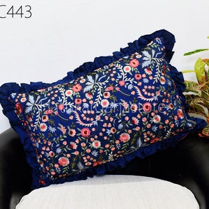 Embroidered Floral Cushion Cover: Ivory Viscose Frilled Pillow Sham