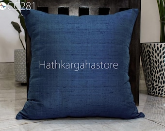 Teal Blue Dupioni Silk Cushion Cover: Handmade Square Throw Pillow