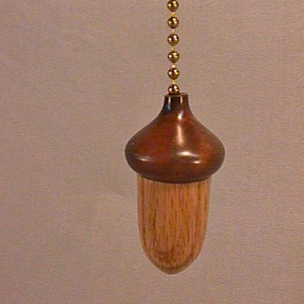 Wood Fan Pull handturned of walnut and oak with attached chain