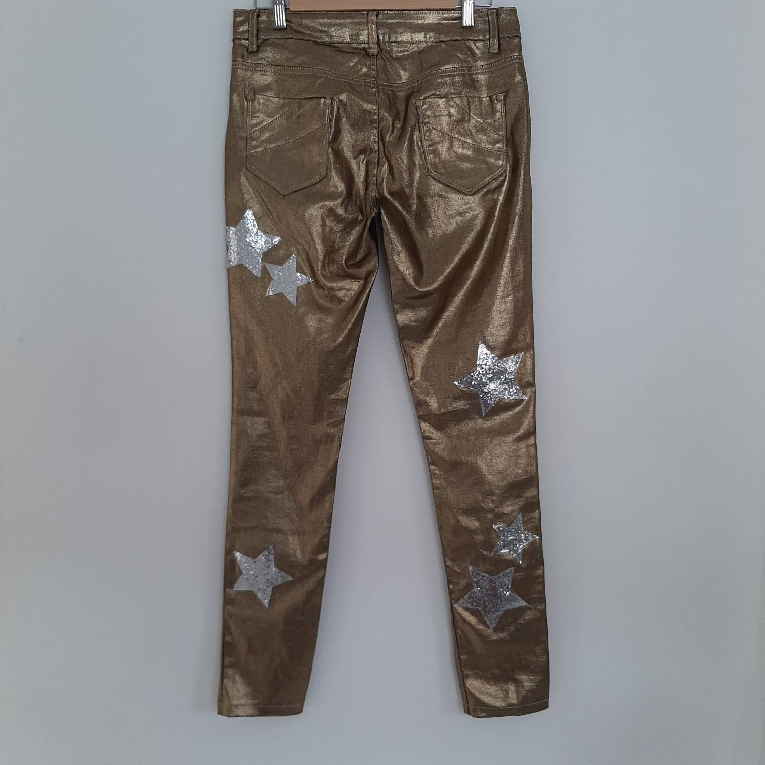 Gold Metallic Denim Jeans with Silver glitter appliquéd stars Etsy