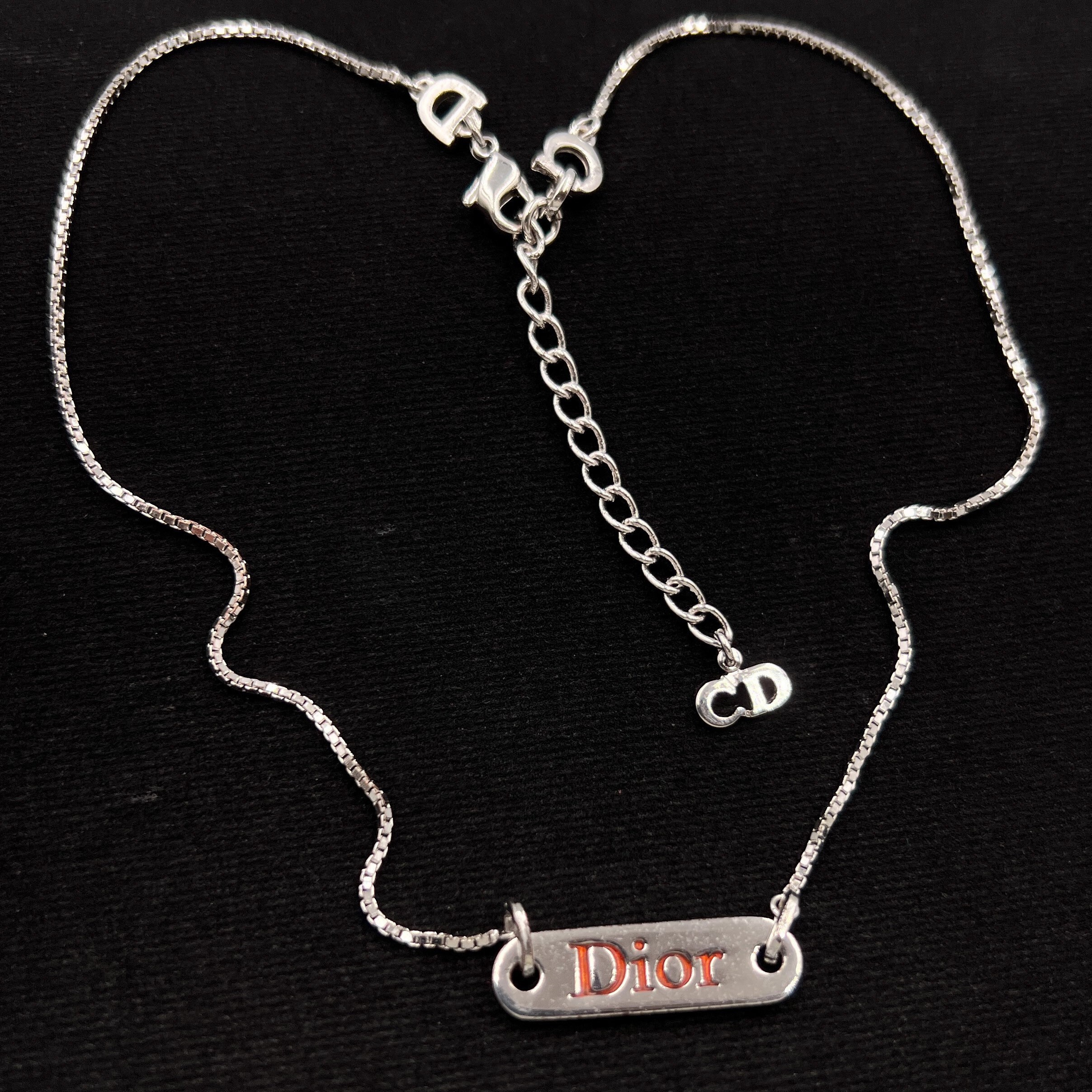 Christian Dior Vintage Dior Silver Plated Red Enamel Logo