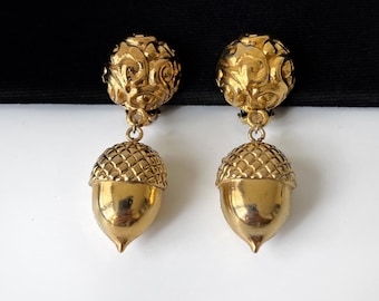 Yves Saint Laurent Vintage Gold Plated Acorn Clip-On Earrings