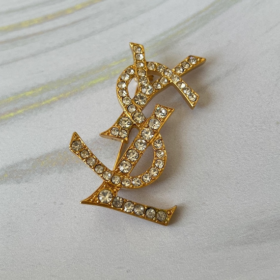 Buy Yves Saint Laurent Vintage Logo Gold Plated With Crystals
