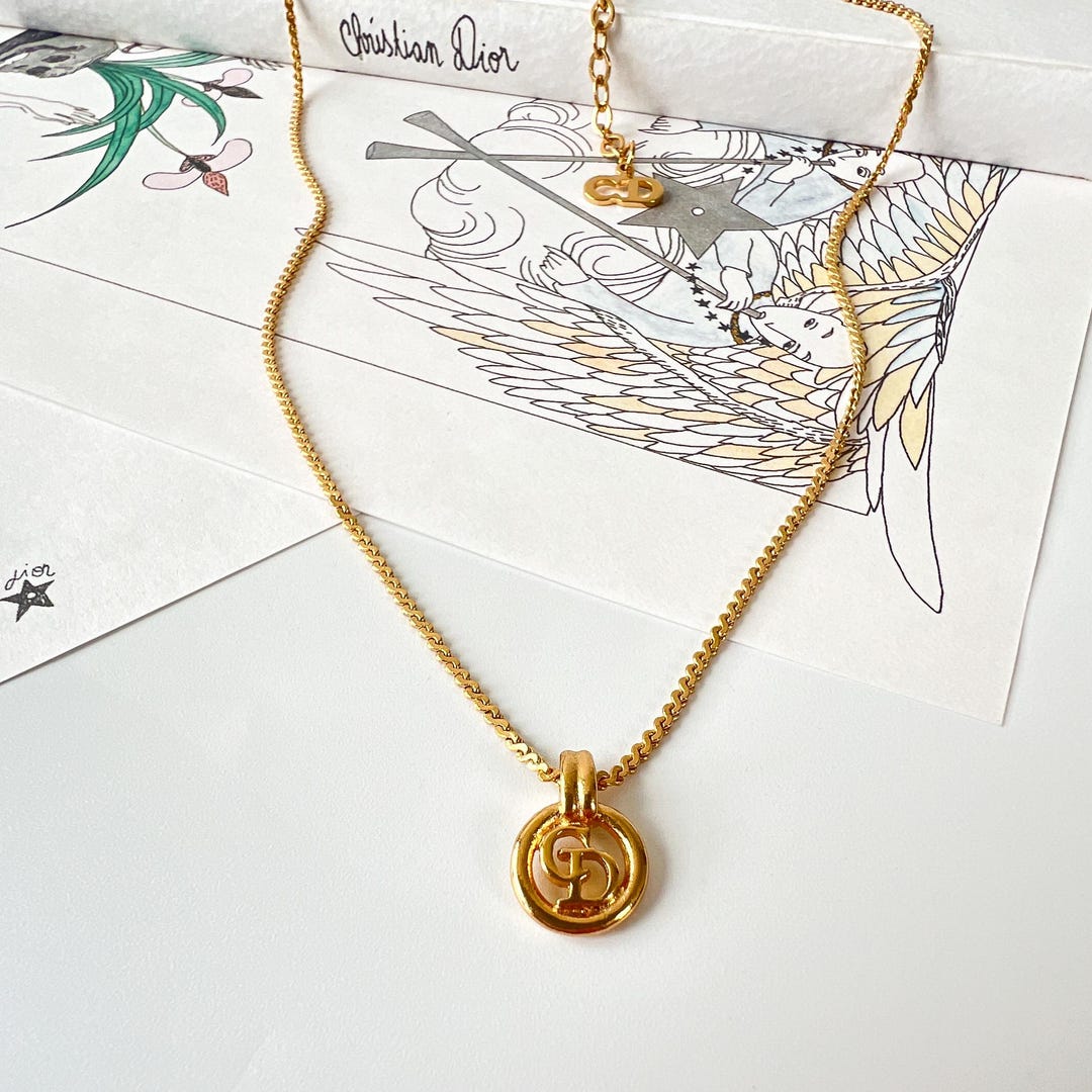 Christian Dior Vintage Gold Plated CD Logo Pendant Necklace - Etsy