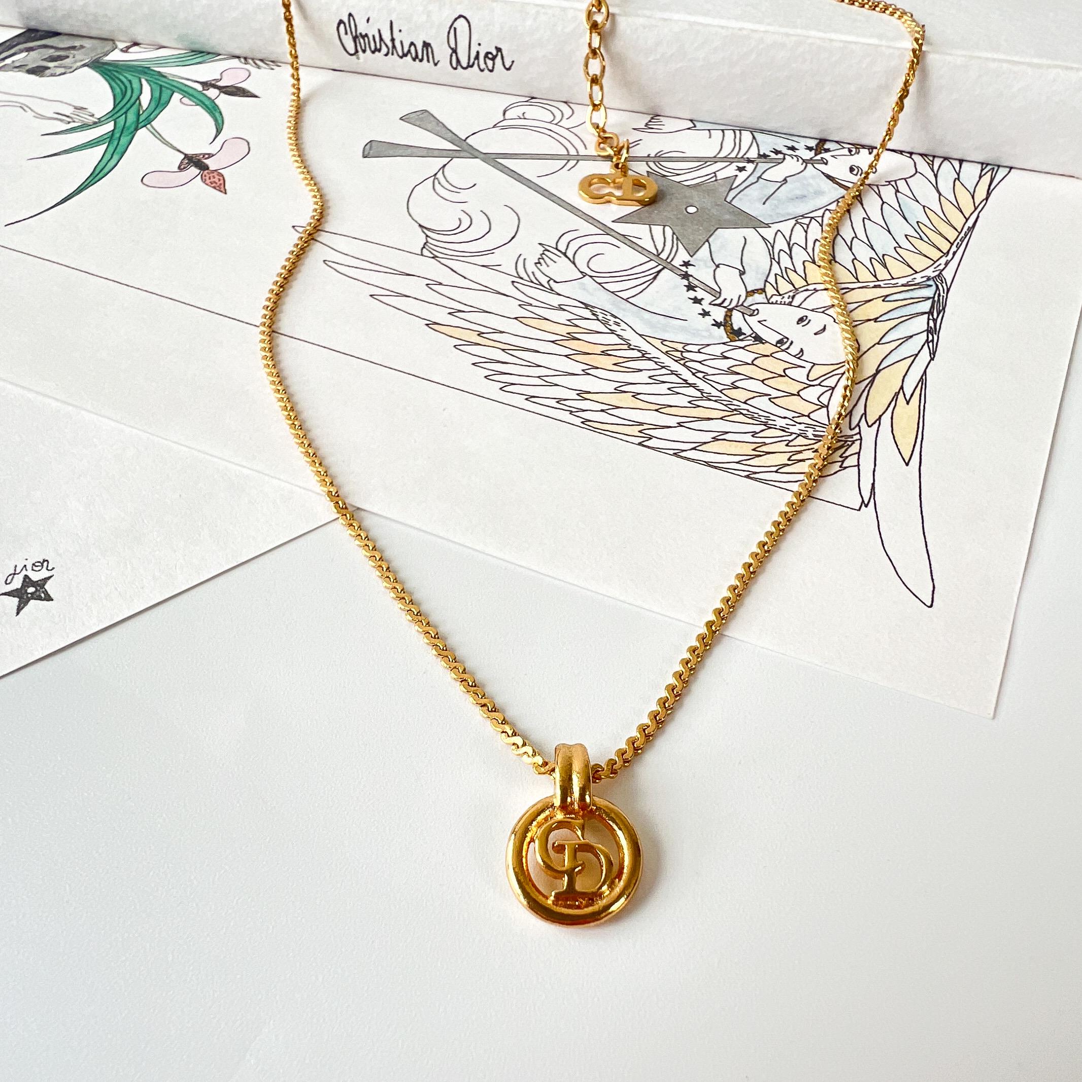 Christian Dior Vintage Gold Plated CD Logo Pendant Necklace - Etsy