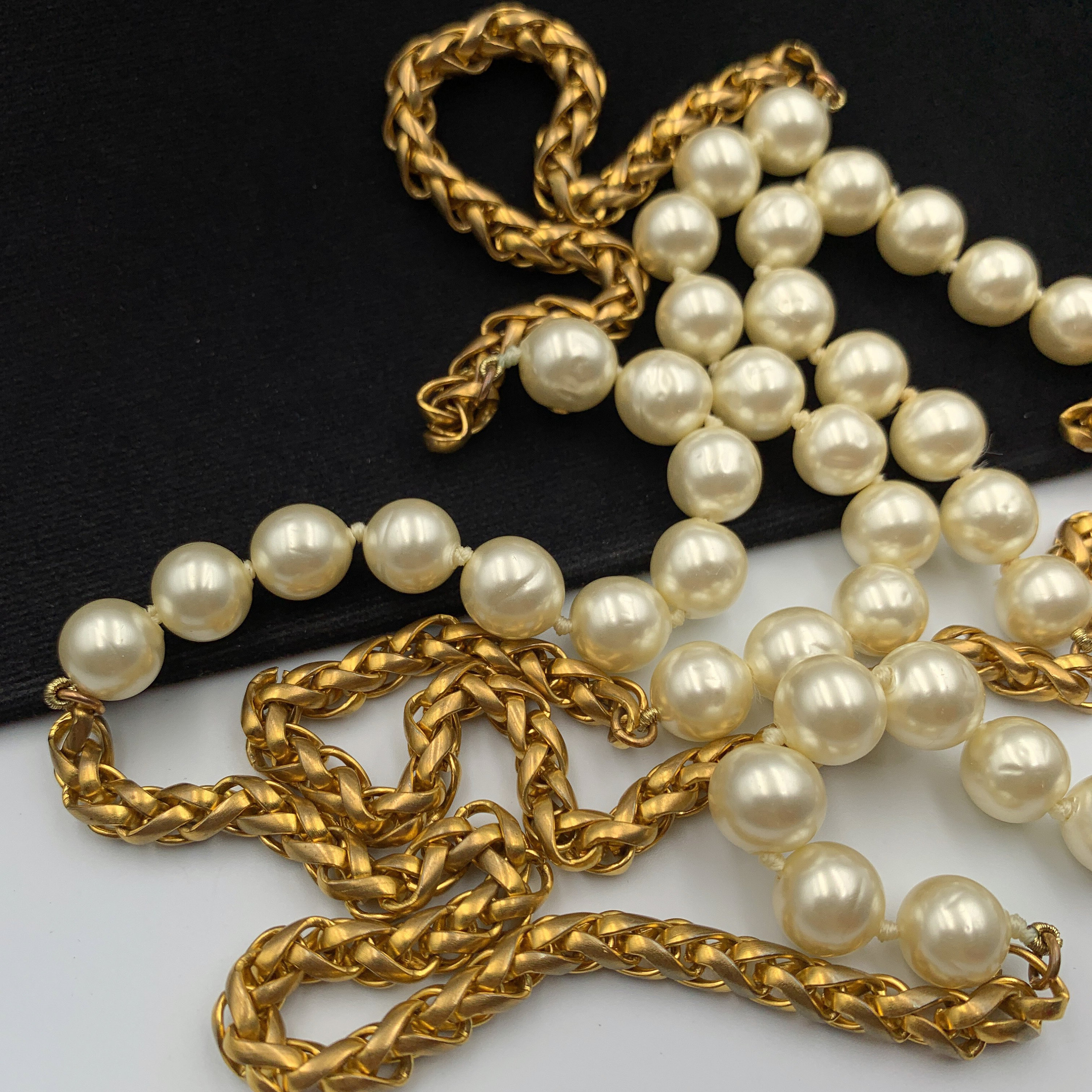 Vintage 90's CHANEL Chain Link Faux Pearl Long Necklace - Etsy