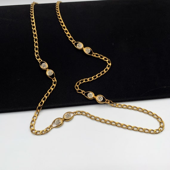 LANVIN Vintage Gold Plated With Crystal Necklace - Etsy