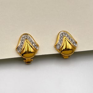 LANVIN Vintage Gold Plated with Crystal Clip on Earrings