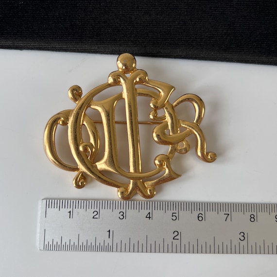 CHRISTIAN DIOR Vintage Gold Plated Logo Brooch - Etsy
