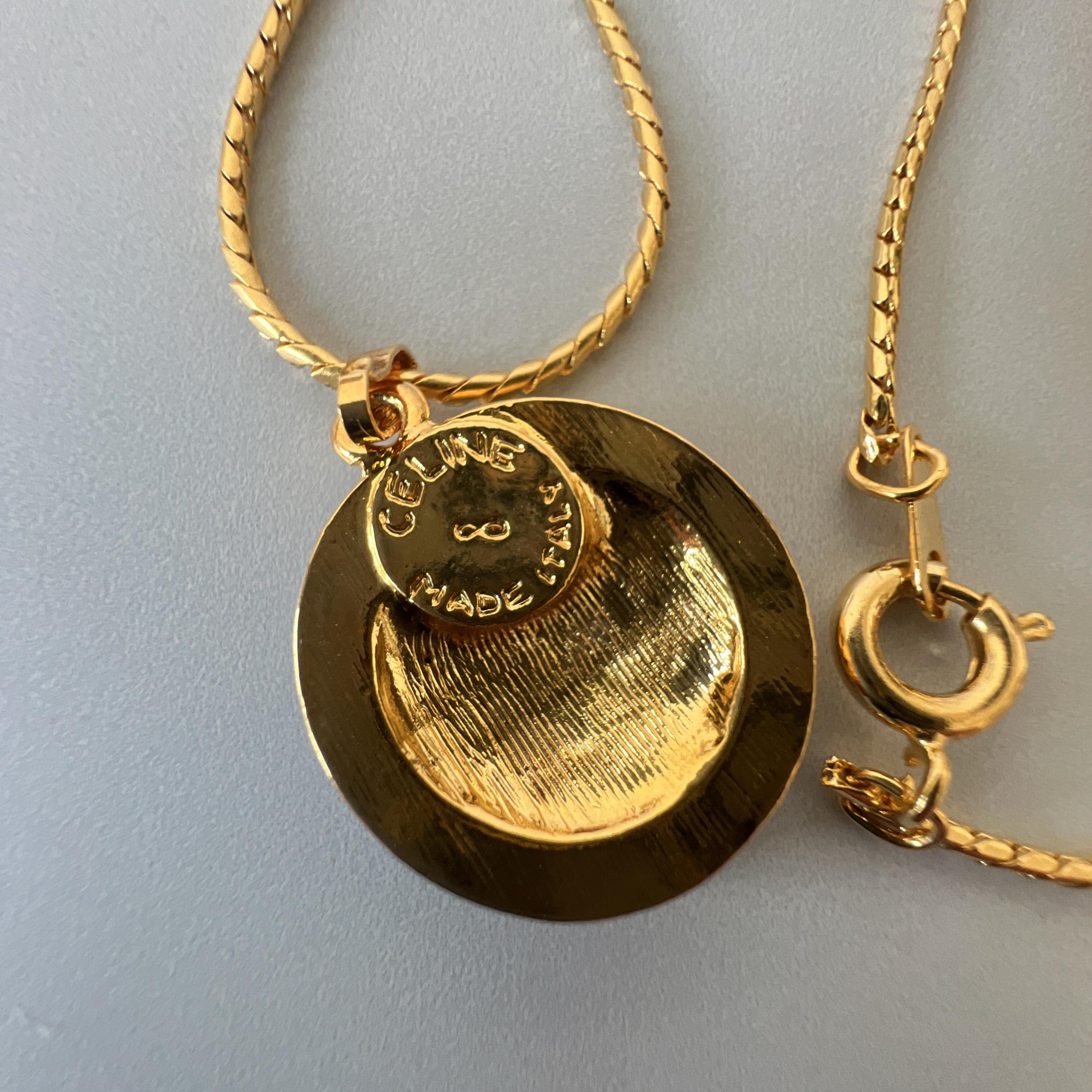 ✨良品✨CELINE ♡ Vintage ♡ necklace CELINE Vintage Triomphe Crystal Coin Pendant Necklace - Etsy