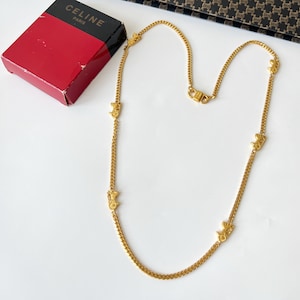 CELINE Vintage Horse Carriage Logo Chain Link Necklace