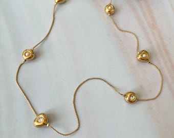 GIVENCHY Vintage Crystal Gold Plated With Faux Pearl Long Necklace