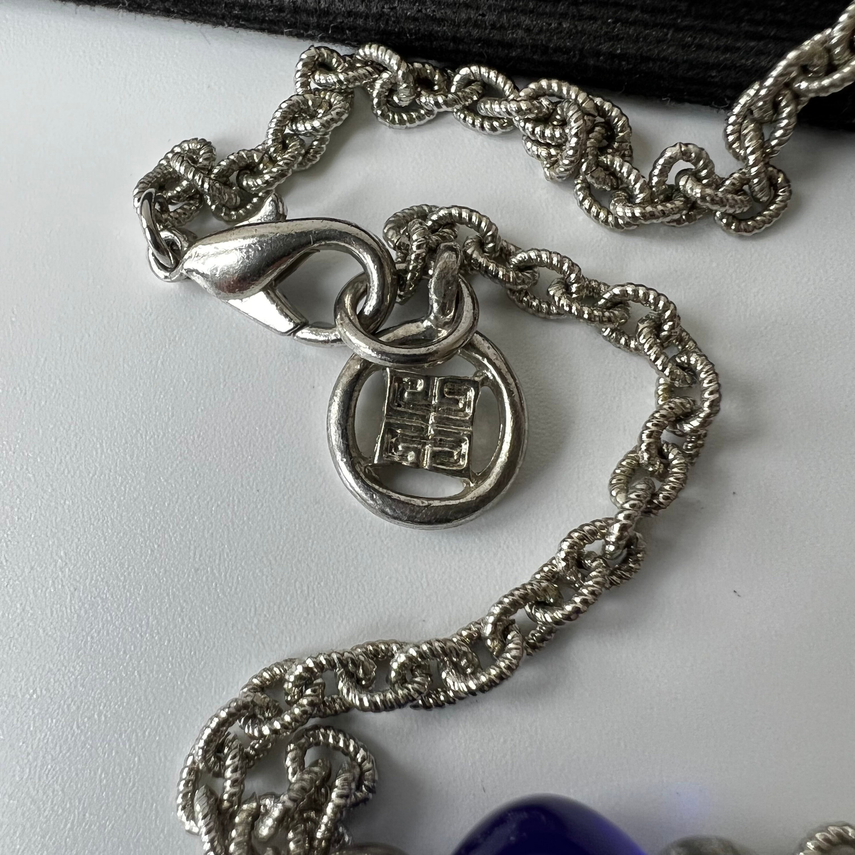 GIVENCHY ヴィンテージ シルバー メッキ ブルー ガラス ビーズ