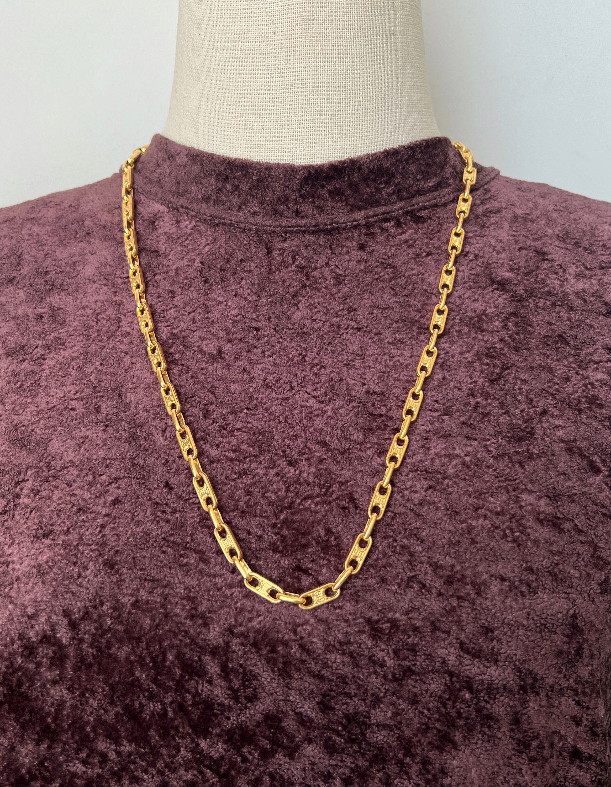 CELINE Vintage Triomphe Chain Link Long Necklace - Etsy