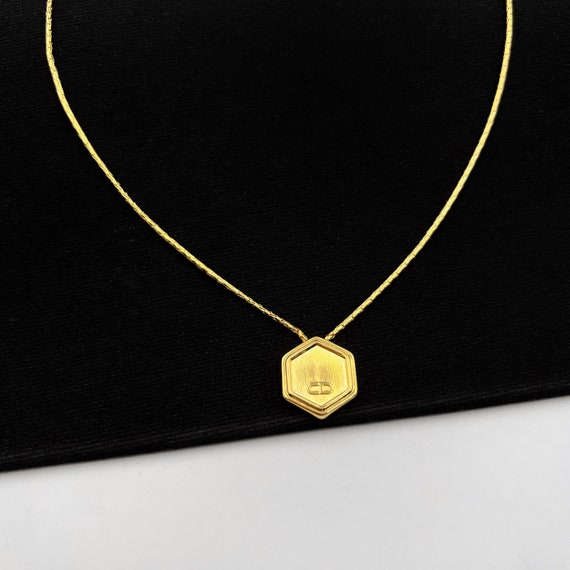 Christian Dior Vintage Gold Plated CD Hexagon Logo Pendant