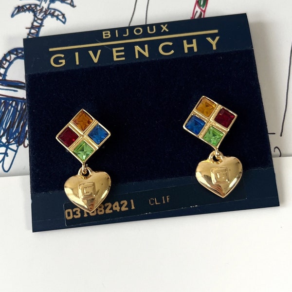 GIVENCHY Vintage Gold Plated with Crystals Clip on Earrings