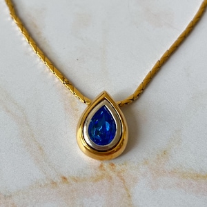 YSL Vintage Gold Plated Teardrop with Crystal Pendant Necklace