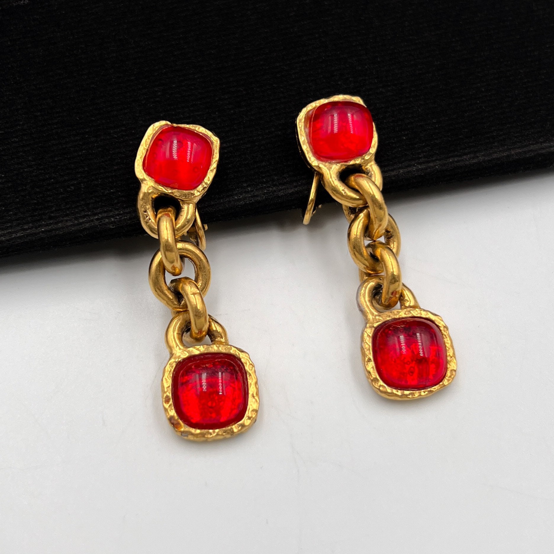 Authentic Chanel Gripoix Coco Mark Earrings With 18kt Gold Clips - Ruby Lane