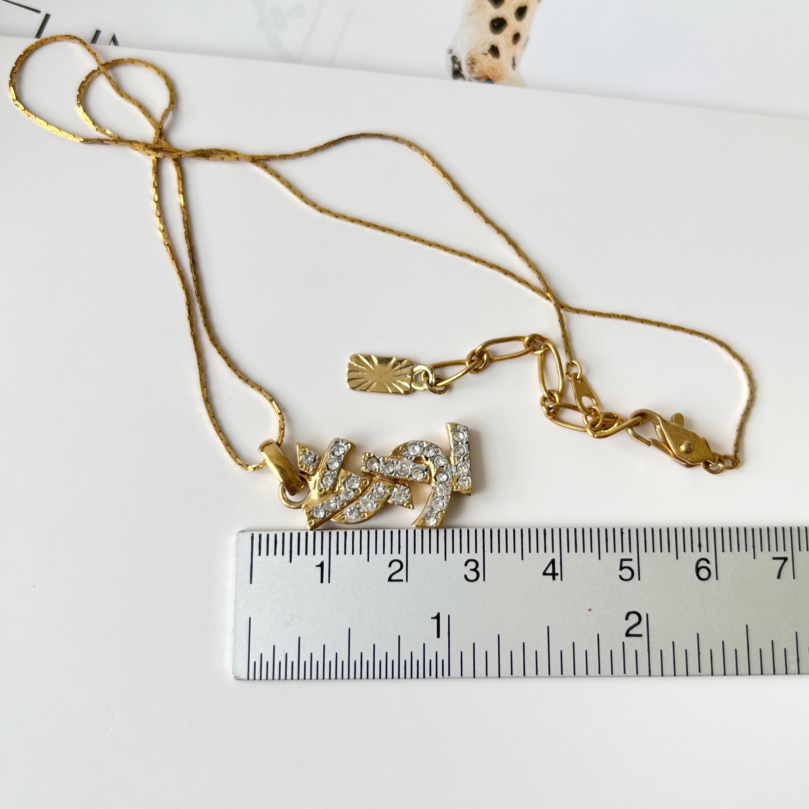 YSL ヴィンテージ ゴールドメッキ YSL ロゴ クリスタル ペンダント