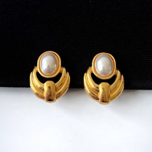 LANVIN Vintage Gold Plated with Faux Pearl Earrings