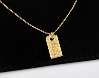 Christian Dior Vintage Dior Name Tag with Crystal Gold Plated Pendent Necklace