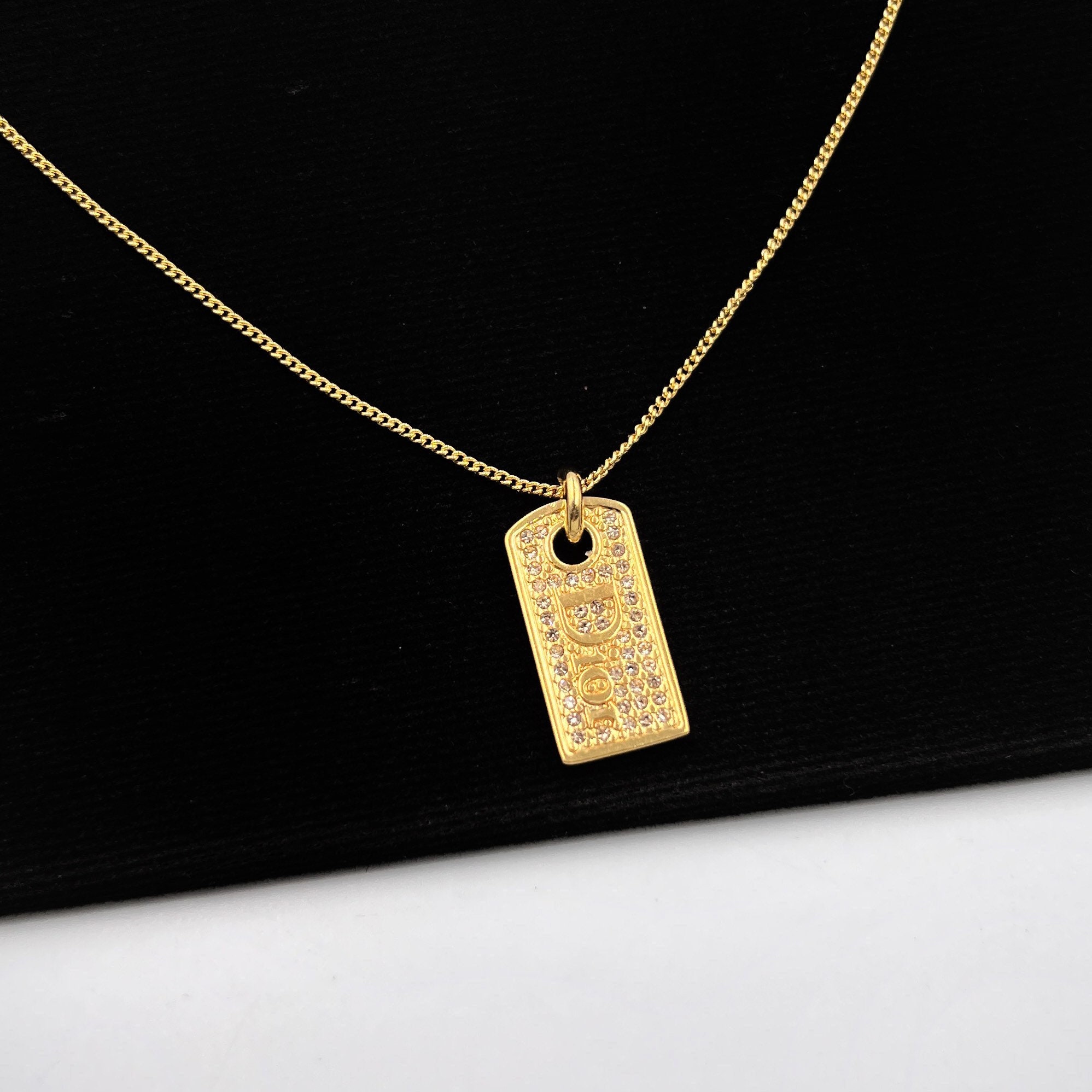 ✨未使用✨タグ付き‼️Dior ♡ Vintage ♡ necklace Christian Dior Vintage Dior Name Tag With Crystal Gold
