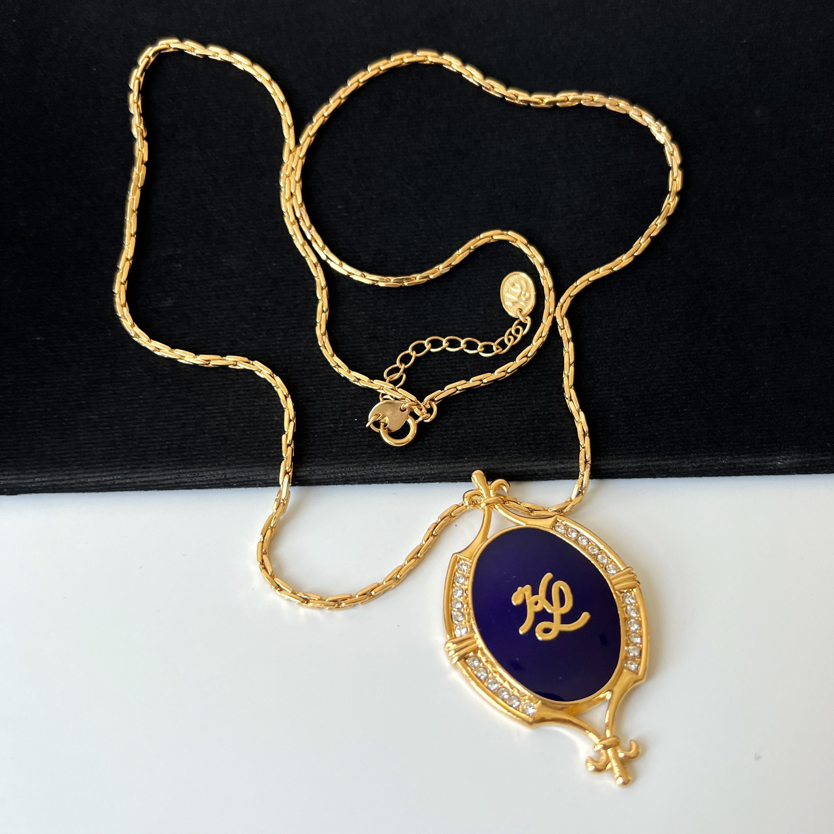 Karl Lagerfeld Vintage KL Enamel Pendant Necklace - Etsy