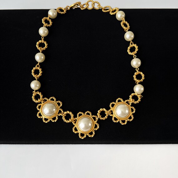 MOSCHINO BIJOUX Vintage Faux Pearl link Choker Ne… - image 1