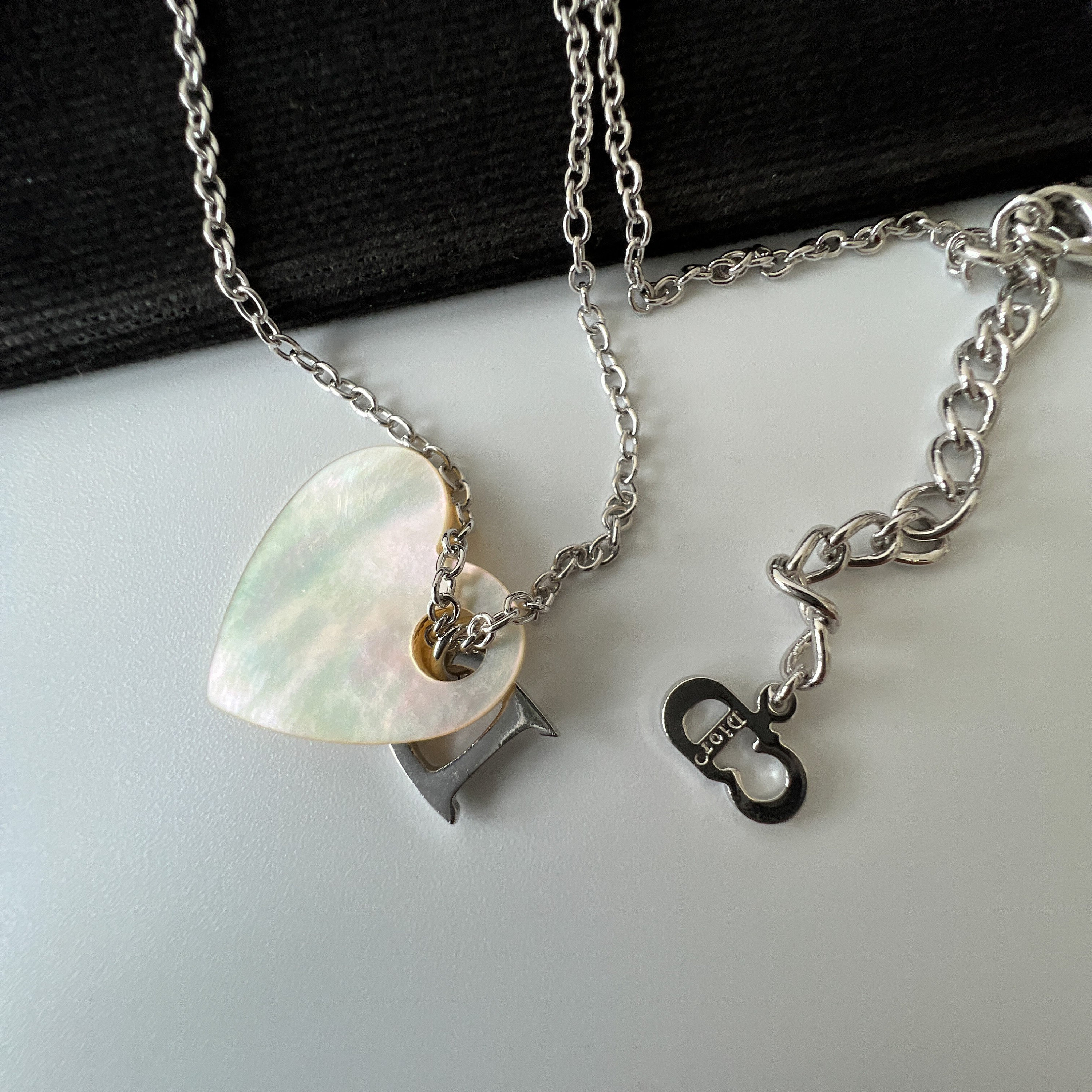 Christian Dior Heart Mother of Pearl Logo Pendant Necklace - Etsy