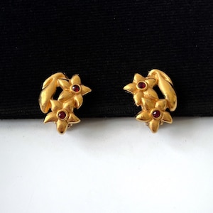 LANVIN Vintage Gold Plated Flower with Crystal Clip on Earrings