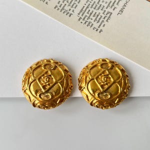 CHANEL Vintage Coin Gold Plated Logo Clip on Earrings