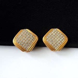 LANVIN Vintage Square Gold Plated with Crystal Clip on Earrings