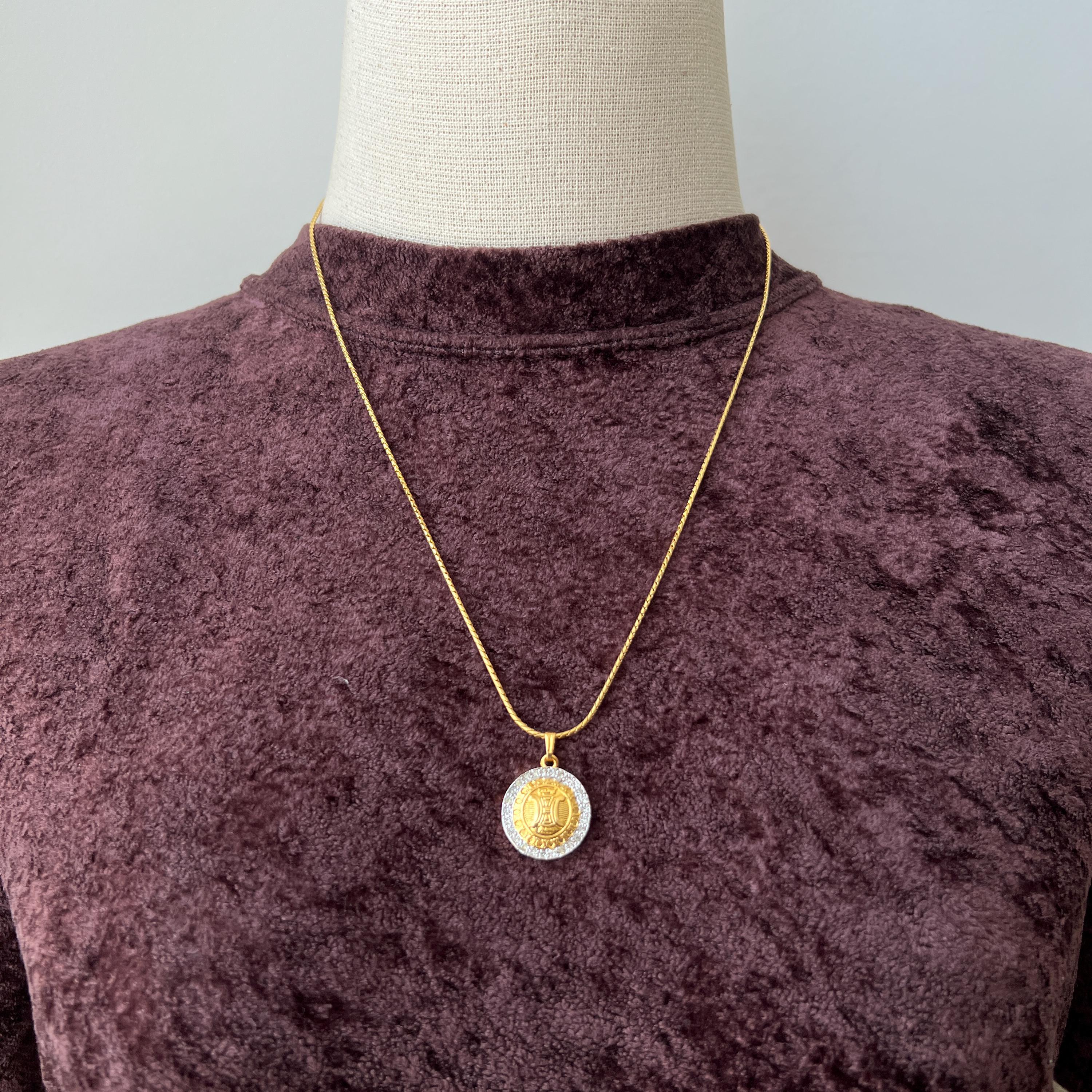 CELINE Vintage Triomphe Crystal Coin Pendant Necklace - Etsy