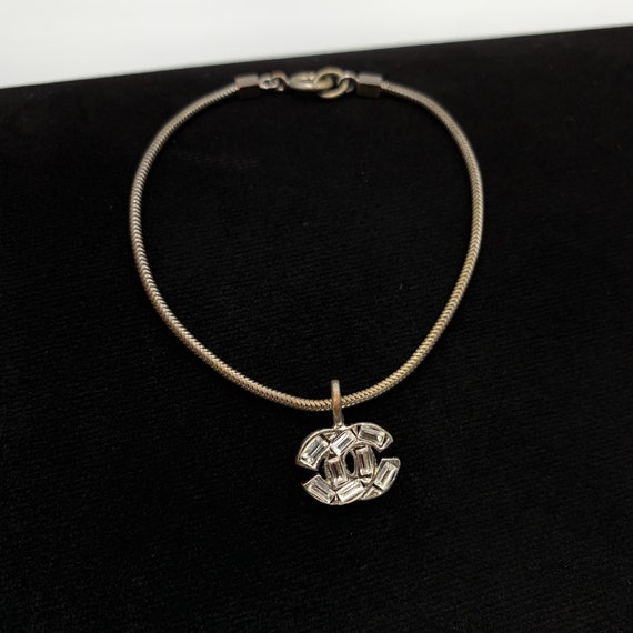 CHANEL CC Crystal Charm Silver Bracelet