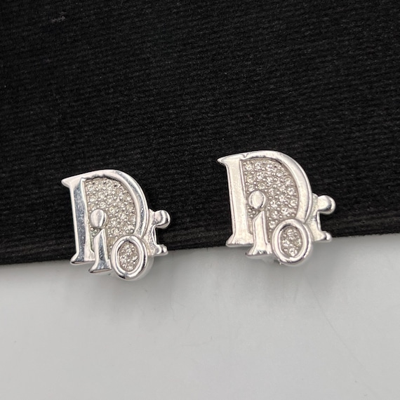 Christian Dior Silver Plated Dior Crystal Logo Clip-on Earrings - Etsy