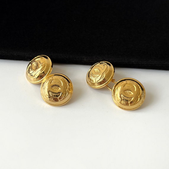 CHANEL Vintage Logo Coin Button Cufflinks 