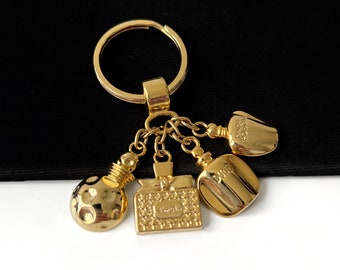 Christian Dior Vintage Perfume Bottle Charm Key Ring Gold Plated