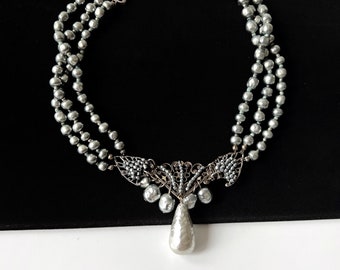 MIRIAM HASKELL Vintage Faux Pearl Choker Necklace