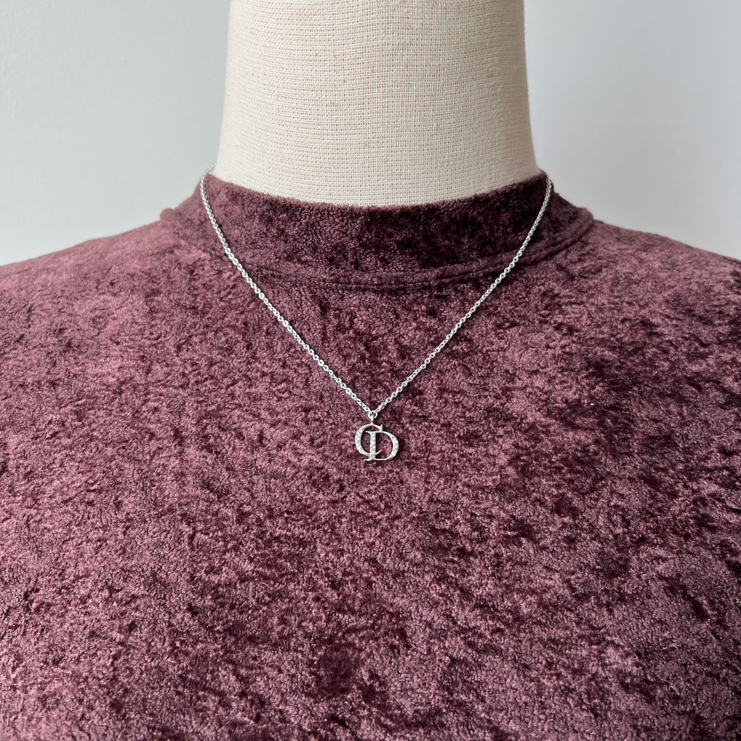Christian Dior Vintage CD With Crystal Logo Pendant Necklace Christian Dior Vintage CD With Crystal Logo Pendant Necklace
