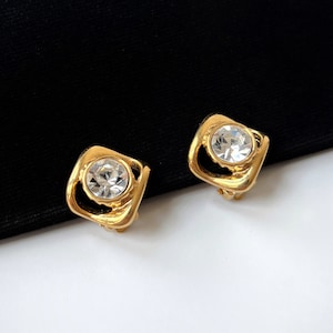 Yves Saint Laurent Vintage Gold Plated Crystals Clip-On Earrings