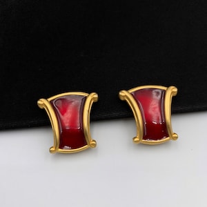 ANNE KLEIN Vintage Red Enamel Clip-On Earrings