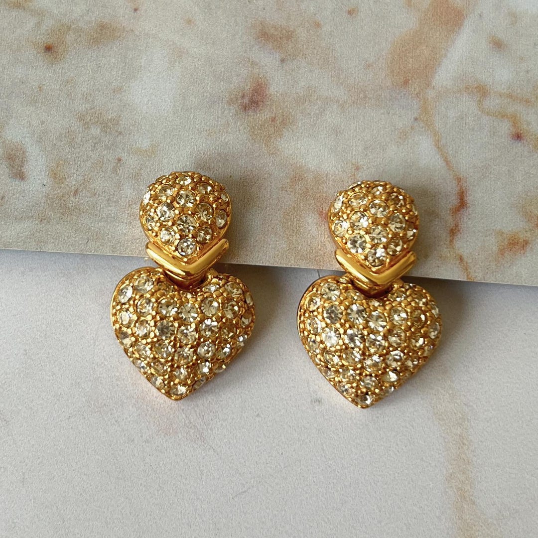 ◆Christian Dior ピアス　No.1995 Christian Dior Vintage Heart With Crystal Clip-on Earrings