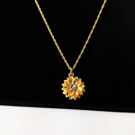 LANVIN Vintage Gold Plated Blue Crystal Pendant Necklace - Etsy