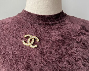 CHANEL Vintage Crystal Logo Brooch - Etsy