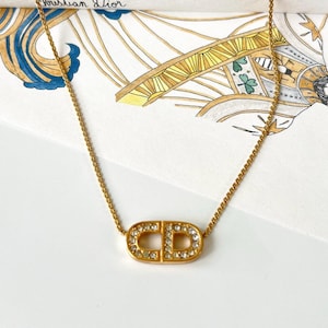 Christian Dior CD Crystal Logo Necklace - Etsy