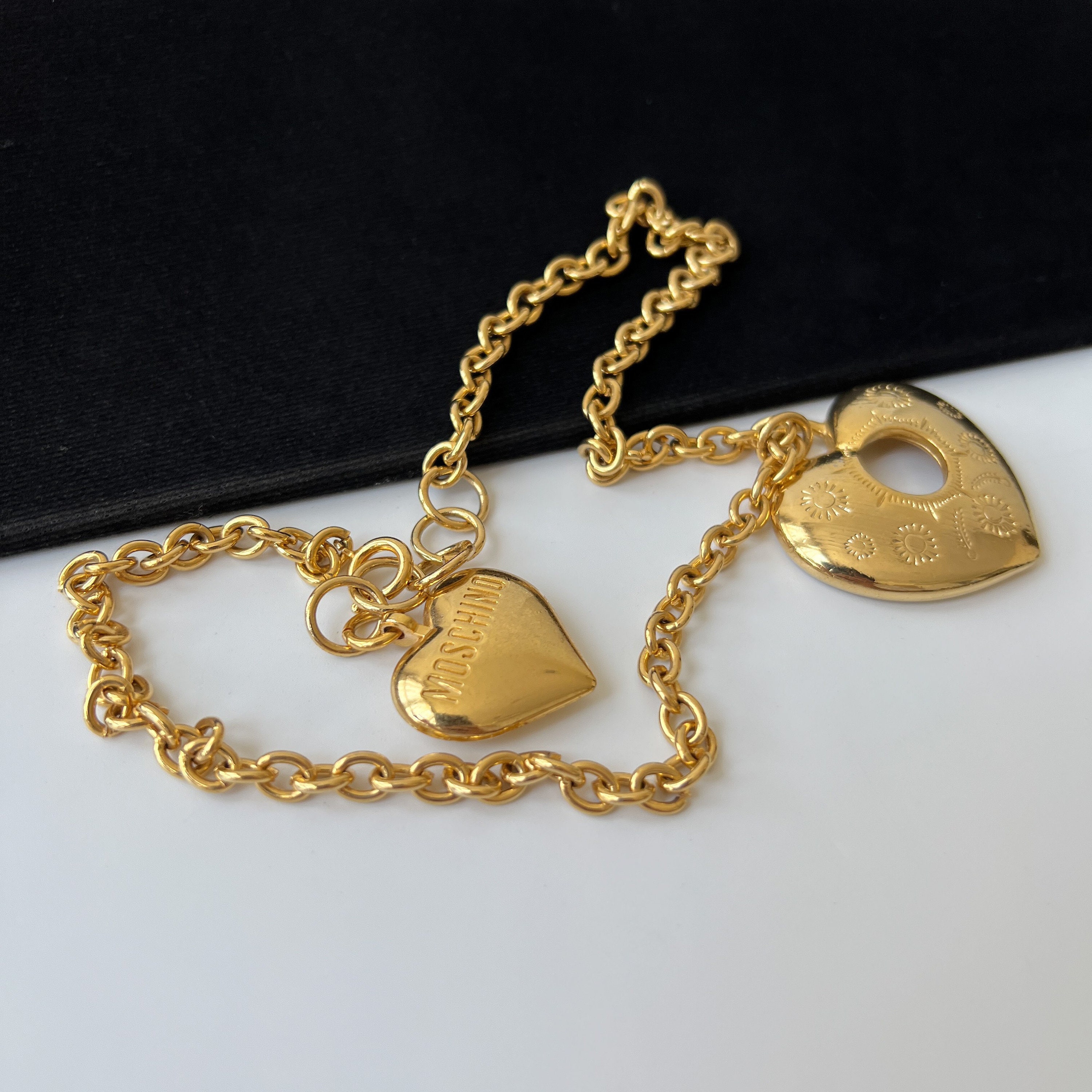 MOSCHINO Vintage Heart Locked Pendant Choker Necklace - Etsy