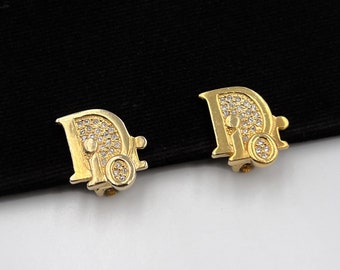 Christian Dior Gold Plated Dior Crystal Logo Clip-on Earrings